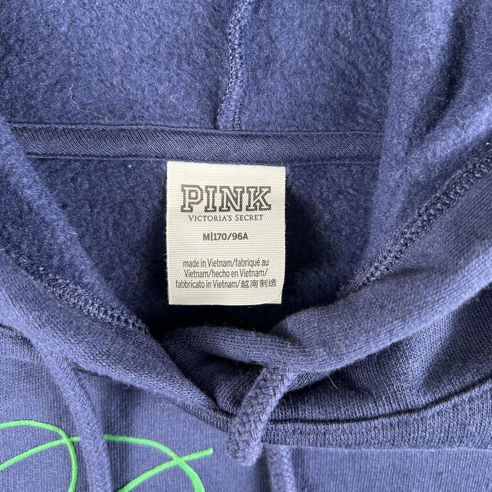 PINK Victoria's Secret Hoodie‎ Womens Medium Blue Cropped Fleece Logo Sweatshirt - Picture 3 of 9